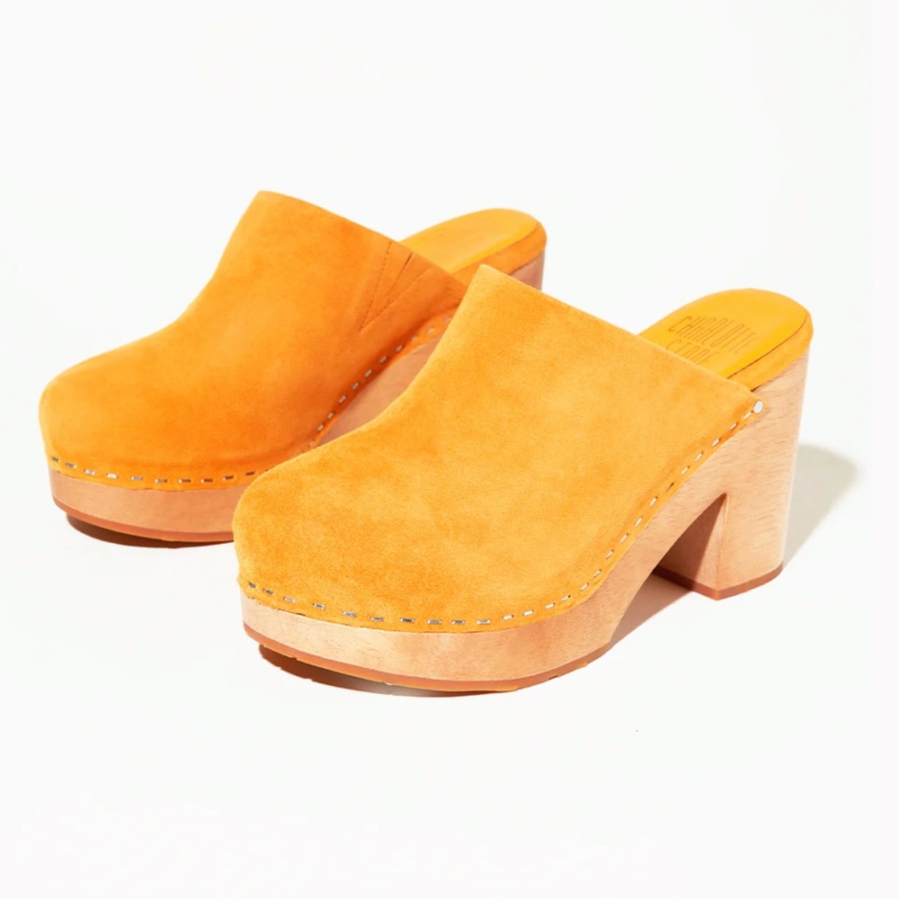 NEW Charlotte Stone Marlo Yolk Mustard Suede Platform Clogs 9 Mules